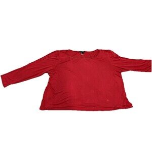 St. John Women Red Stretch 3/4 Sleeve Top 100% Viscose Pull On 3X Sparkle Neck